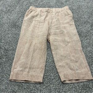 J Jill Purejill 100% Linen Pants Women's 2x Tan Crop Elastic Waist Pull-on Plus